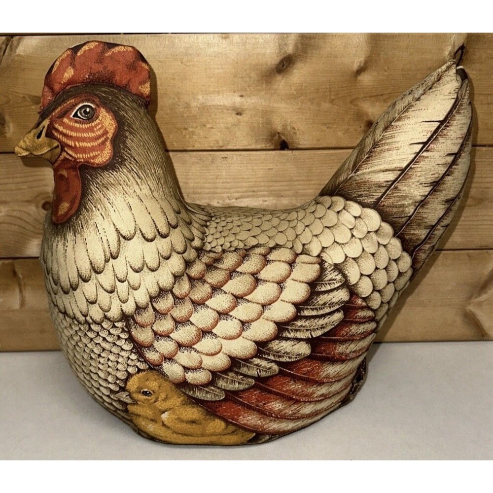 Vtg Fabric Chicken Doorstop Draft Stopper Handmade Folk Art French Country Decor